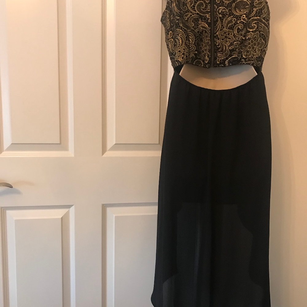 Nordstrom Black and Gold Brocade High Low Dress - Picture 3 of 5
